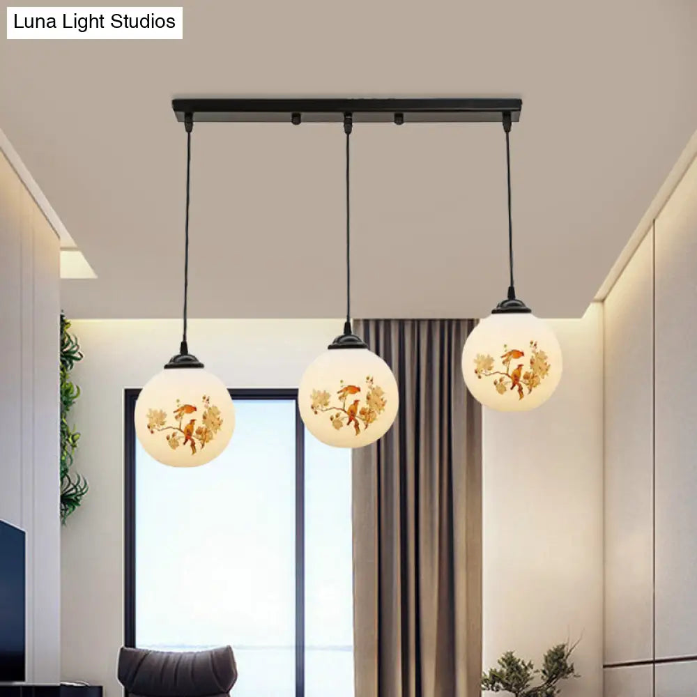 Frosted White Glass Pendant Light With 3 Bulbs - Minimalist Dining Room Lamp