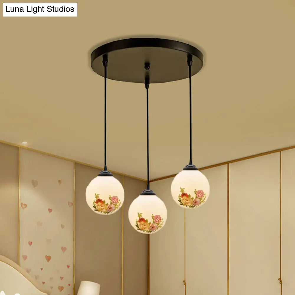 Frosted White Glass Pendant Light With 3 Bulbs - Minimalist Dining Room Lamp