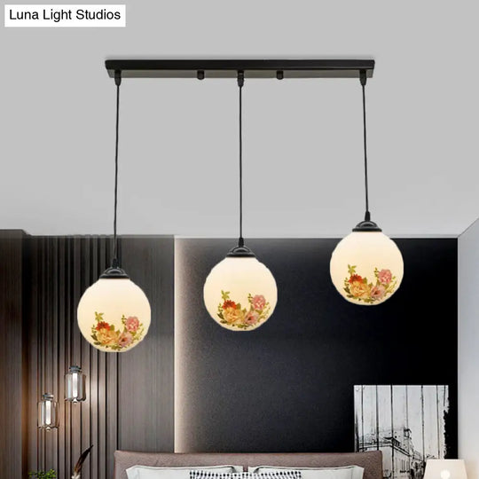 Frosted White Glass Pendant Light With 3 Bulbs - Minimalist Dining Room Lamp