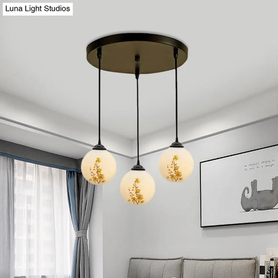 Frosted White Glass Pendant Light With 3 Bulbs - Minimalist Dining Room Lamp