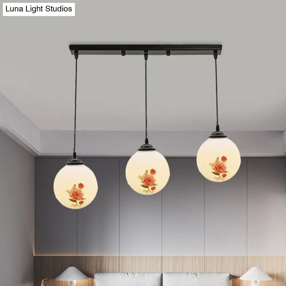 Frosted White Glass Pendant Light With 3 Bulbs - Minimalist Dining Room Lamp