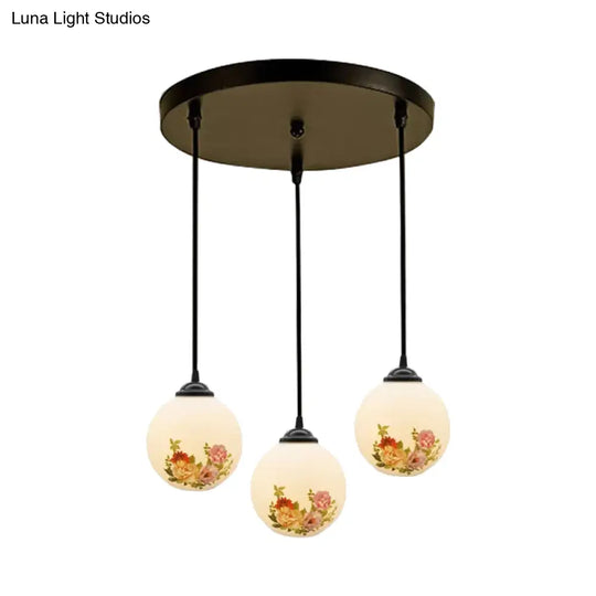 Frosted White Glass Pendant Light With 3 Bulbs - Minimalist Dining Room Lamp