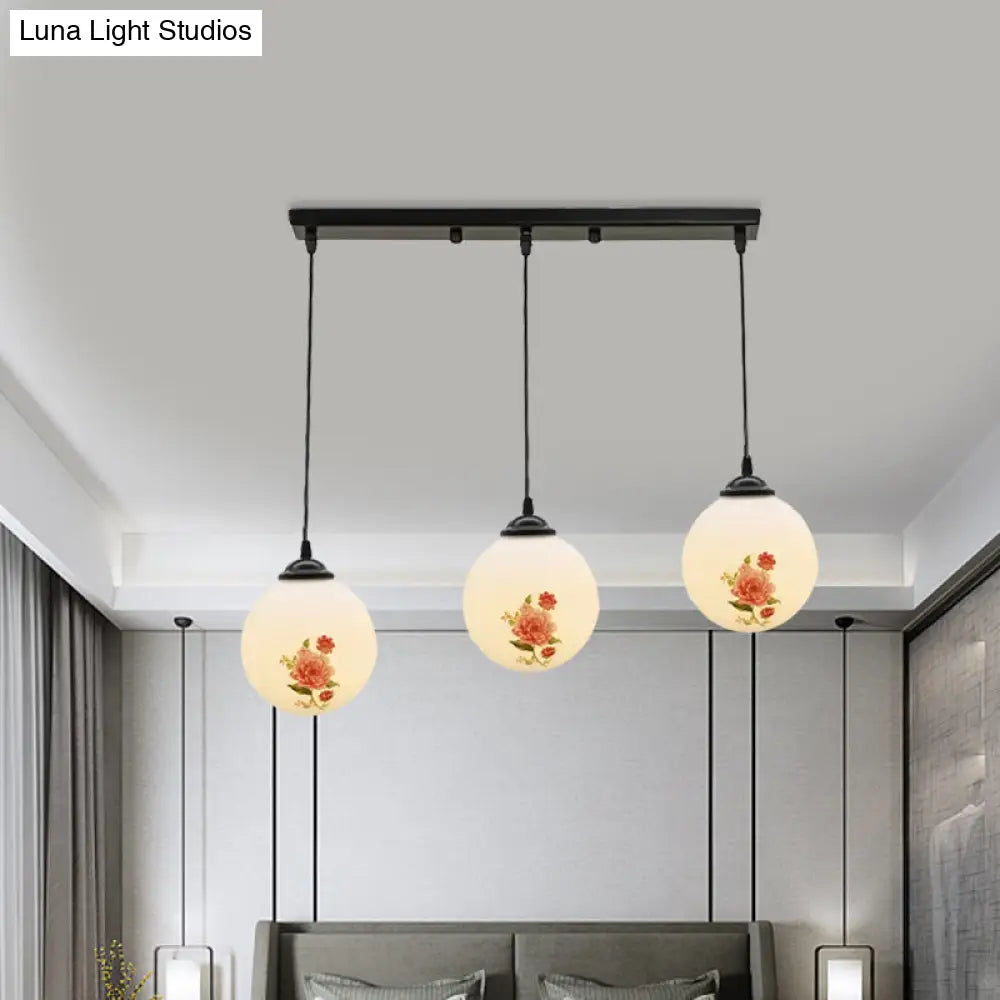 Frosted White Glass Pendant Light With 3 Bulbs - Minimalist Dining Room Lamp