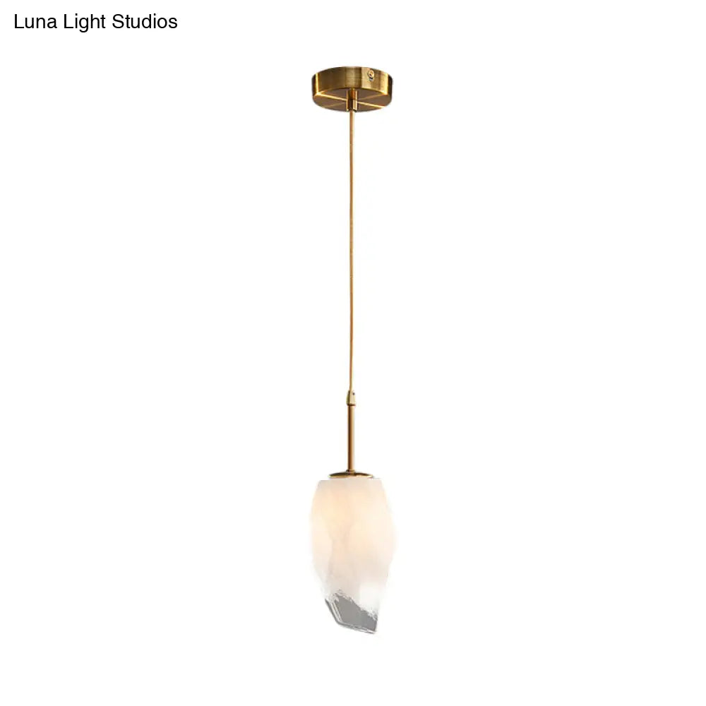 Frosted White Glass Pendant Light With Brass Ceiling Mount - Perfect For Dining Table