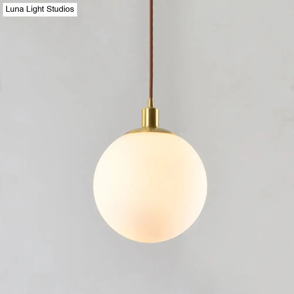 Frosted White Glass Ball Pendant Light - Modern 1-Light Brass Suspension Ceiling Lamp (6/8/10 Width)