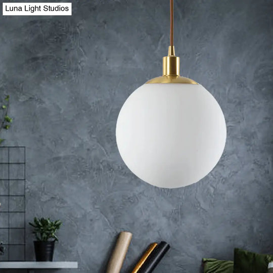 Frosted White Glass Ball Pendant Light - Modern 1-Light Brass Suspension Ceiling Lamp (6/8/10 Width)