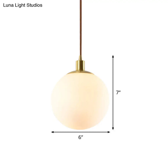 Frosted White Glass Ball Pendant Light - Modern 1-Light Brass Suspension Ceiling Lamp (6/8/10 Width)