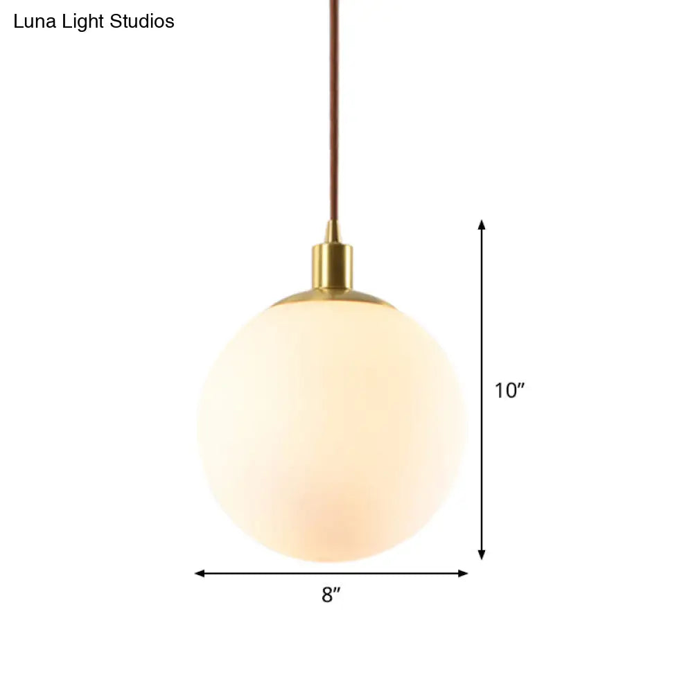 Frosted White Glass Ball Pendant Light - Modern 1-Light Brass Suspension Ceiling Lamp (6/8/10 Width)