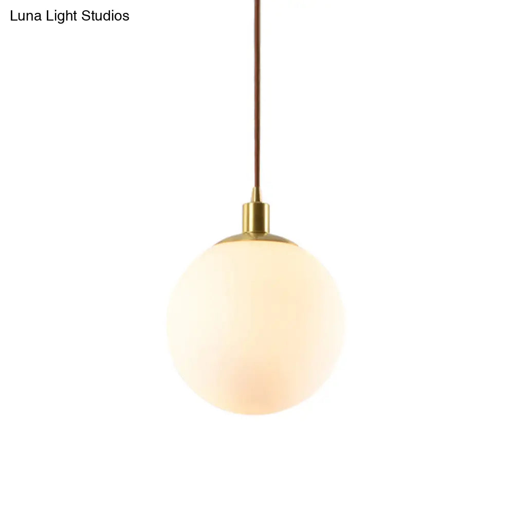 Frosted White Glass Ball Pendant Light - Modern 1-Light Brass Suspension Ceiling Lamp (6/8/10 Width)