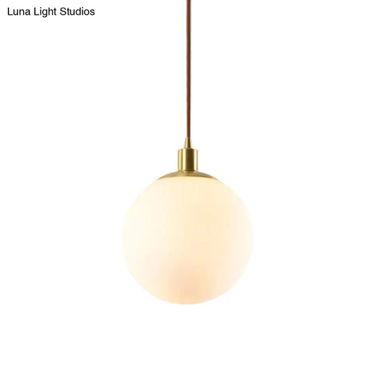 Frosted White Glass Ball Pendant Light - Modern 1-Light Brass Suspension Ceiling Lamp (6/8/10 Width)