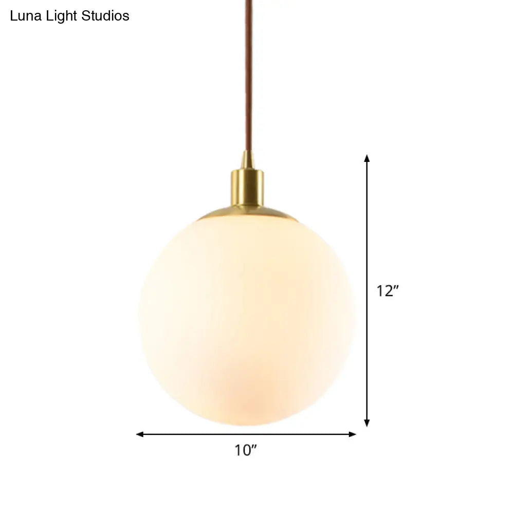 Frosted White Glass Pendant Lighting - 1-Light Brass Suspension Ceiling Lamp 6’’/8’’/10’’ Wide