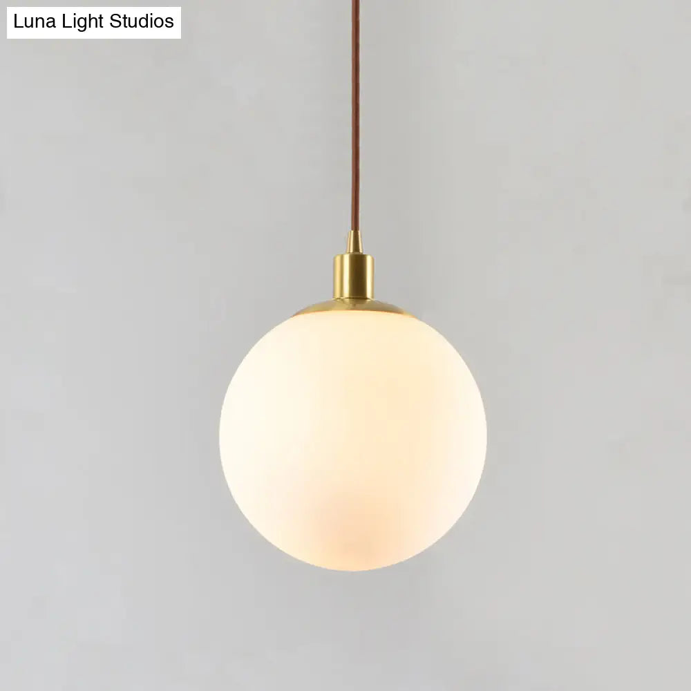 Frosted White Glass Pendant Lighting - 1-Light Brass Suspension Ceiling Lamp 6’’/8’’/10’’ Wide