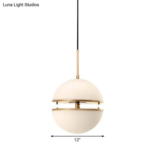 Frosted White Glass Hanging Lamp - Brass Postmodern Single-Bulb Pendant (8/10/12)