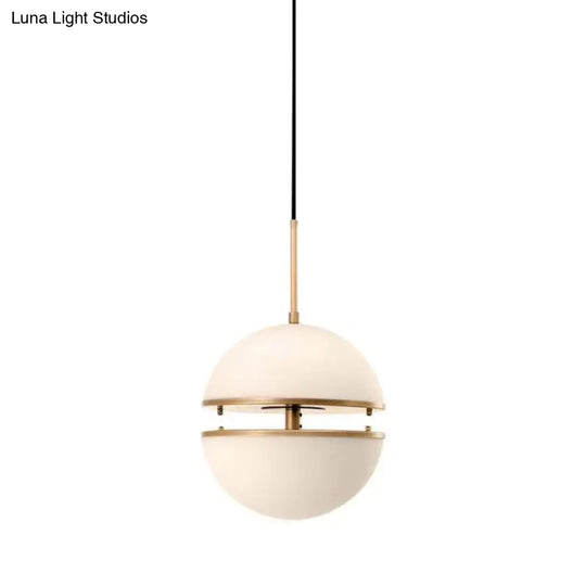 Frosted White Glass Hanging Lamp - Brass Postmodern Single-Bulb Pendant (8/10/12)