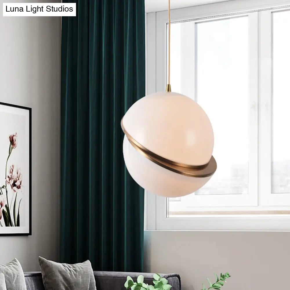 Frosted White Glass Hanging Lamp - Brass Postmodern Single-Bulb Pendant (8/10/12)