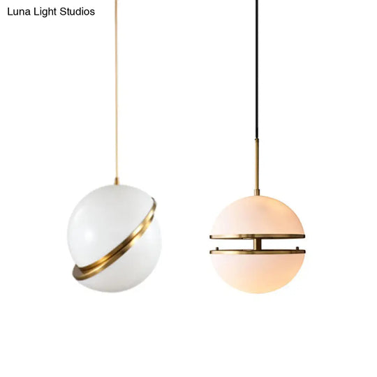 Frosted White Glass Hanging Lamp - Brass Postmodern Single-Bulb Pendant (8/10/12)