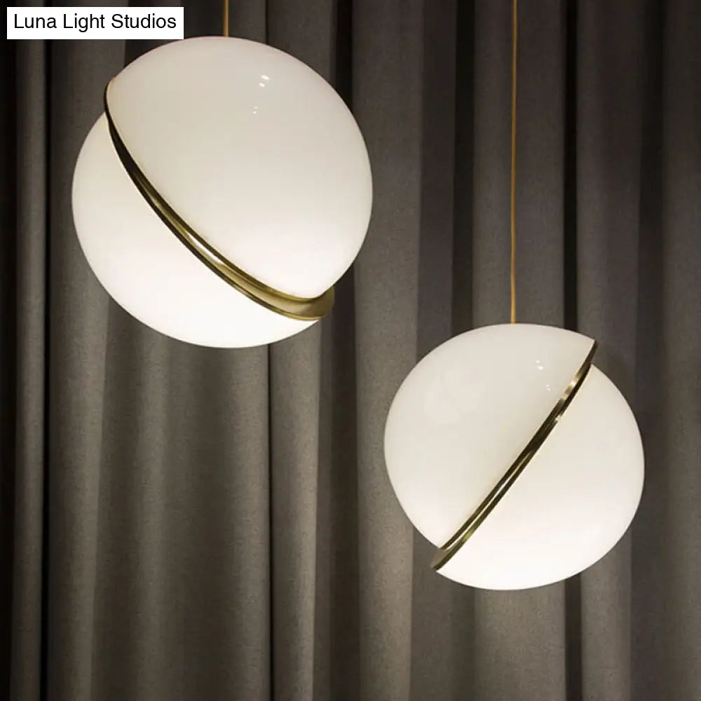 Frosted White Glass Hanging Lamp - Brass Postmodern Single-Bulb Pendant (8/10/12) / 8 A