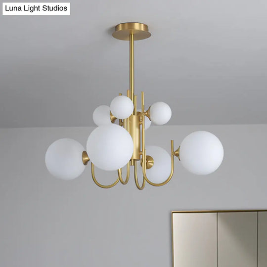 Frosted Glass Sphere Pendant Light - 8 Heads Hanging Chandelier In Brass