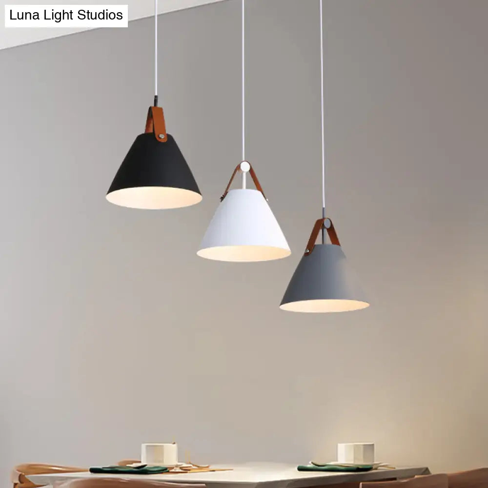 Frustum Shaped Metal Hanging Light Macaron Pendant Lamp - Blue-Pink-Yellow/Black-Grey-White 3 Bulbs