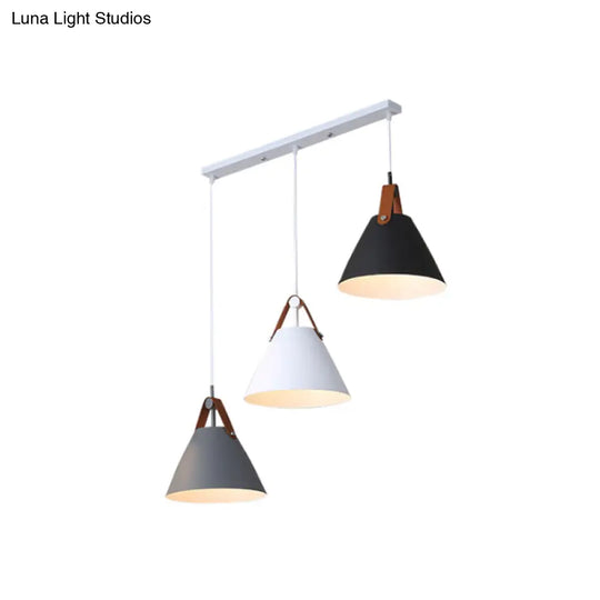 Frustum Shaped Metal Hanging Light Macaron Pendant Lamp - Blue-Pink-Yellow/Black-Grey-White 3 Bulbs