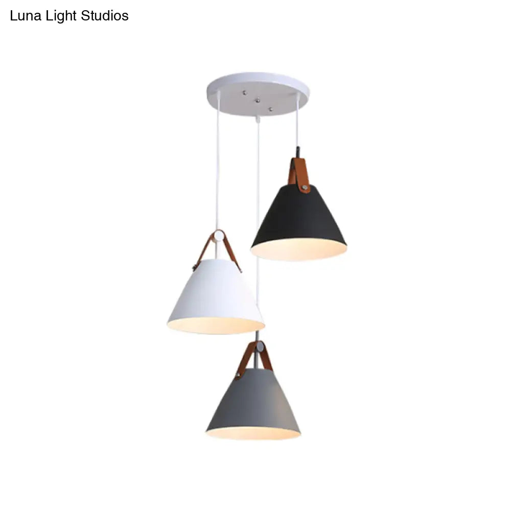 Frustum Shaped Metal Hanging Light Macaron Pendant Lamp - Blue-Pink-Yellow/Black-Grey-White 3 Bulbs