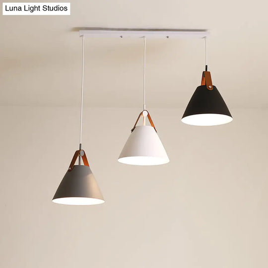 Frustum Shaped Metal Hanging Light Macaron Pendant Lamp - Blue-Pink-Yellow/Black-Grey-White 3 Bulbs