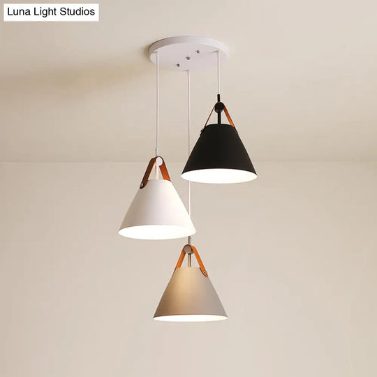 Frustum Shaped Metal Hanging Light Macaron Pendant Lamp - Blue-Pink-Yellow/Black-Grey-White 3 Bulbs