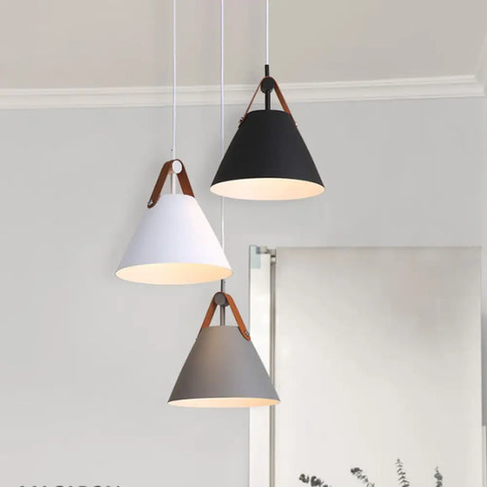 Frustum Shaped Metal Hanging Light Macaron Pendant Lamp - Blue-Pink-Yellow/Black-Grey-White 3 Bulbs