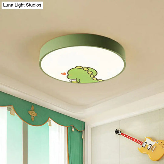 Fun Cartoon Pattern Led Flush Mount Ceiling Light For Kids Bedrooms Green / Small White