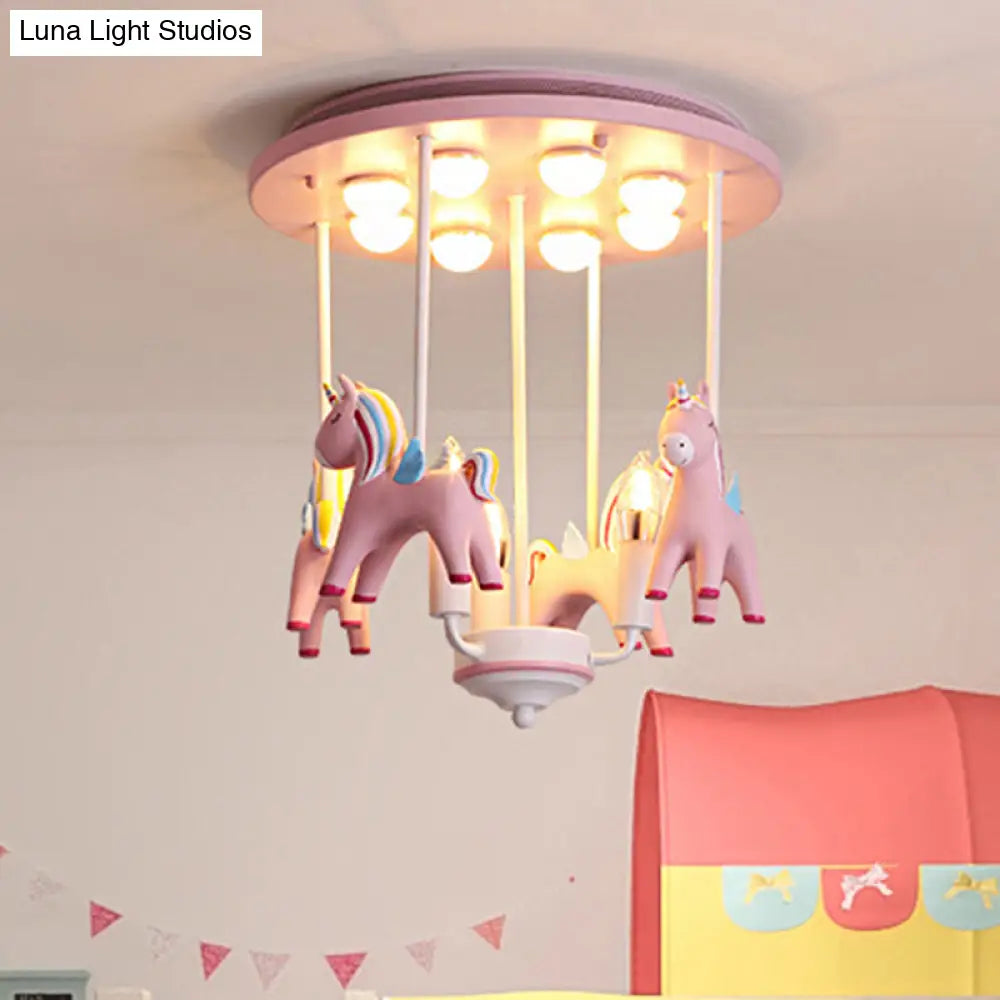 Fun - Filled Kindergarten Semi Flush Ceiling Light: Resin Kids Lamp In Pink Finish