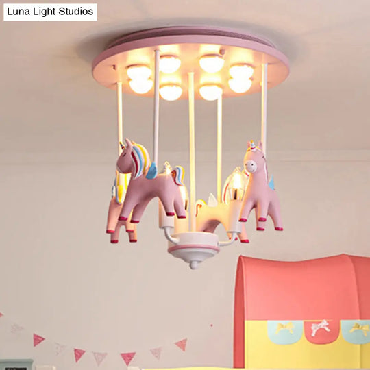 Fun - Filled Kindergarten Semi Flush Ceiling Light: Resin Kids Lamp In Pink Finish