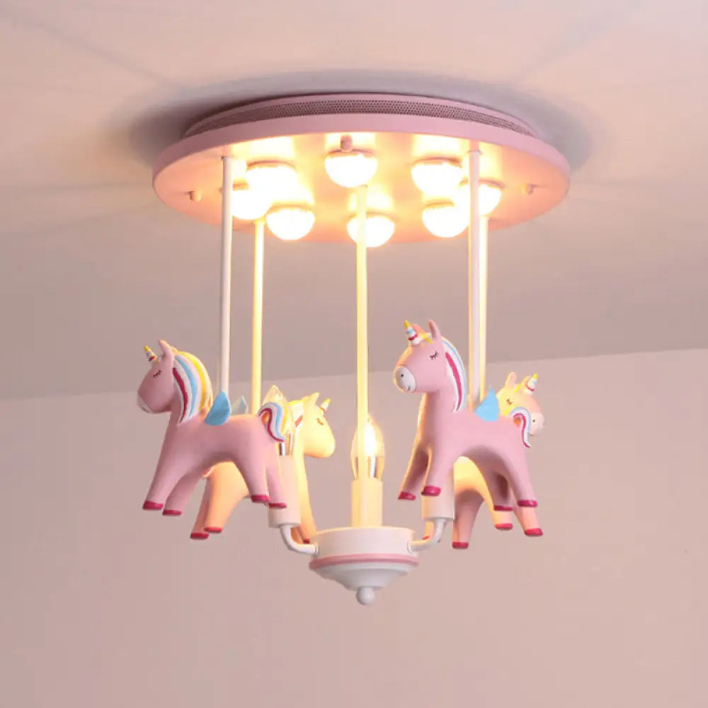 Fun - Filled Kindergarten Semi Flush Ceiling Light: Resin Kids Lamp In Pink Finish