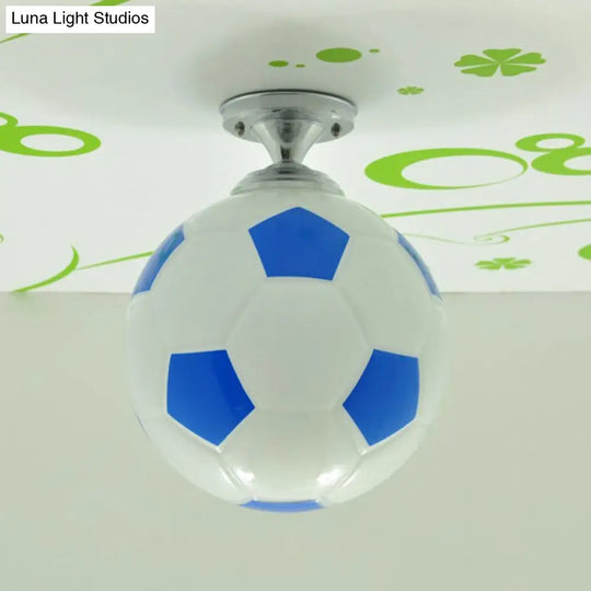 Boys Room Football Flushmount Ceiling Light - Creative Design With Opaque Glass Blue-White