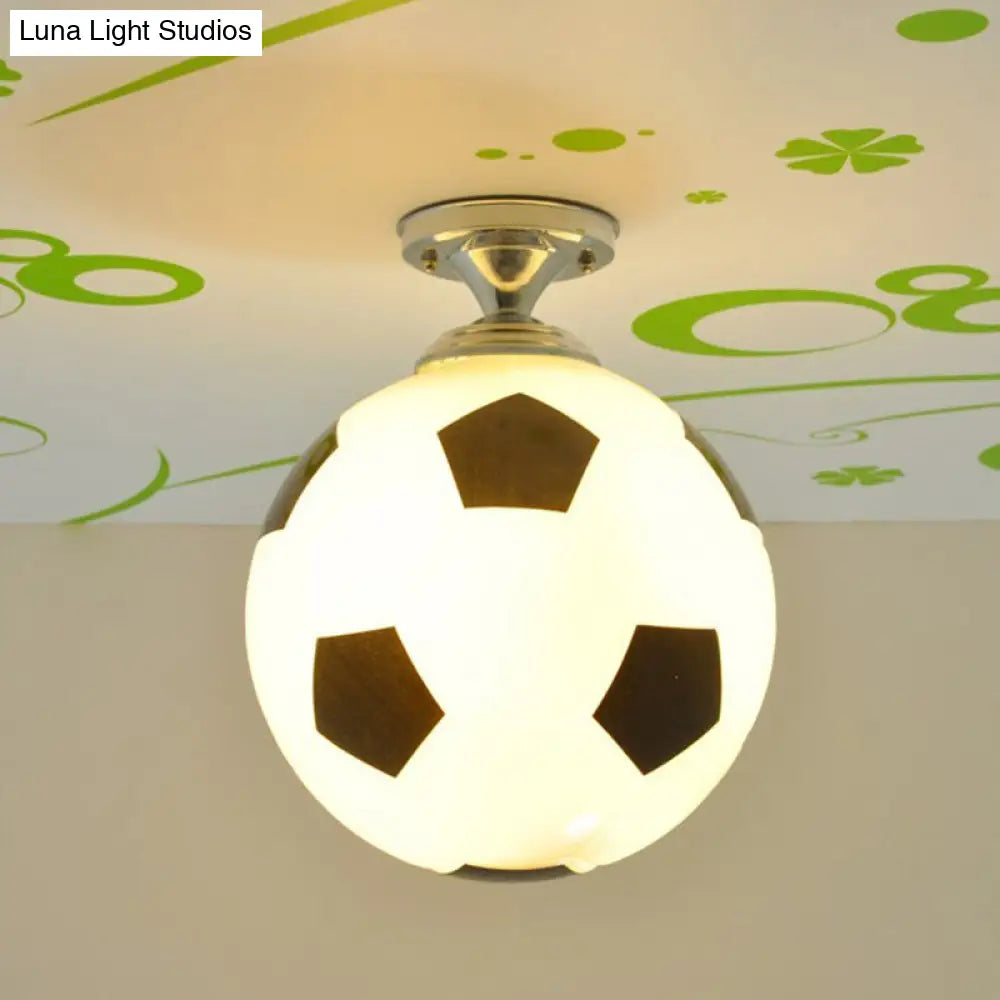 Boys Room Football Flushmount Ceiling Light - Creative Design With Opaque Glass