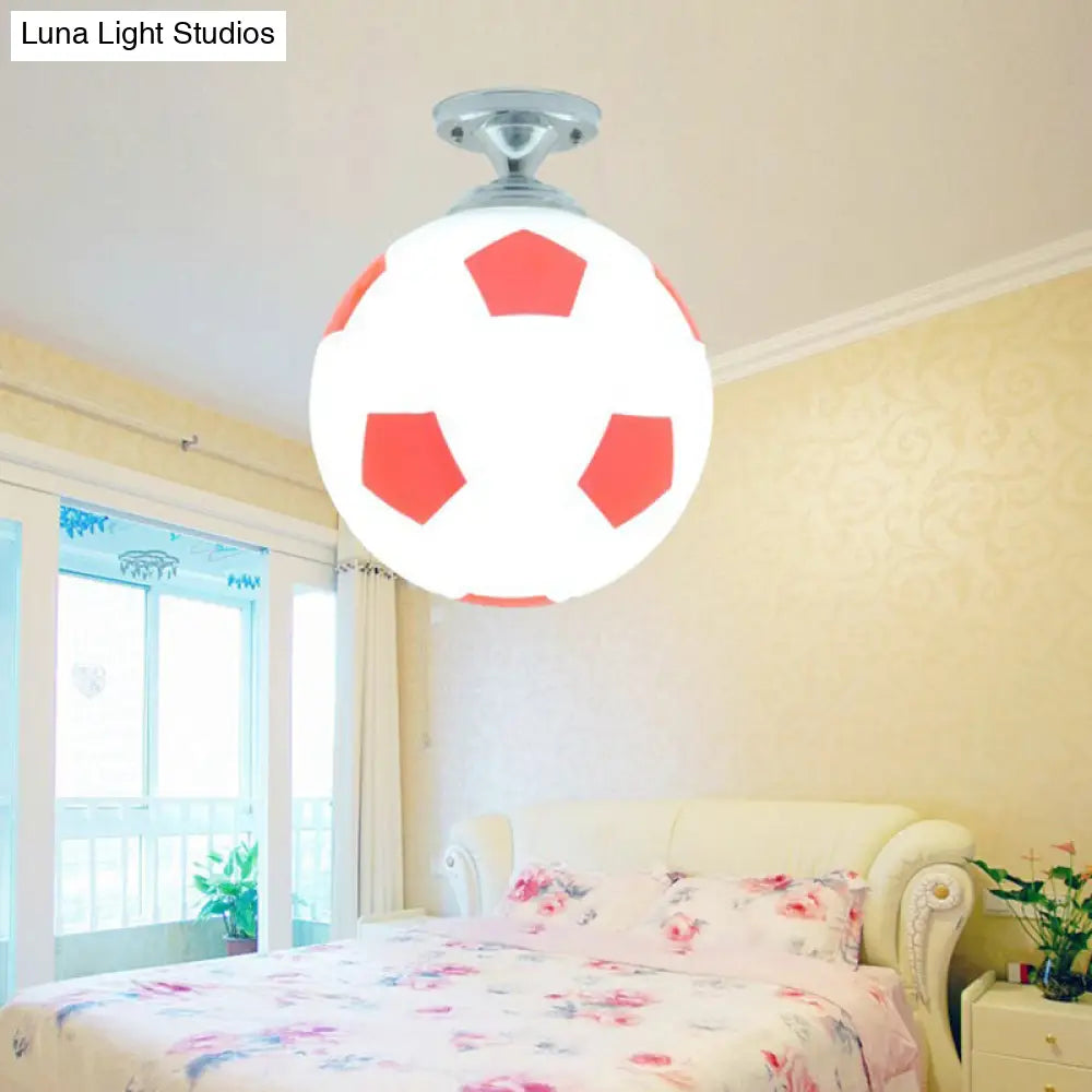 Boys Room Football Flushmount Ceiling Light - Creative Design With Opaque Glass Red-White