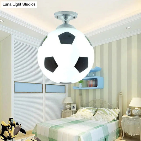 Boys Room Football Flushmount Ceiling Light - Creative Design With Opaque Glass Black-White