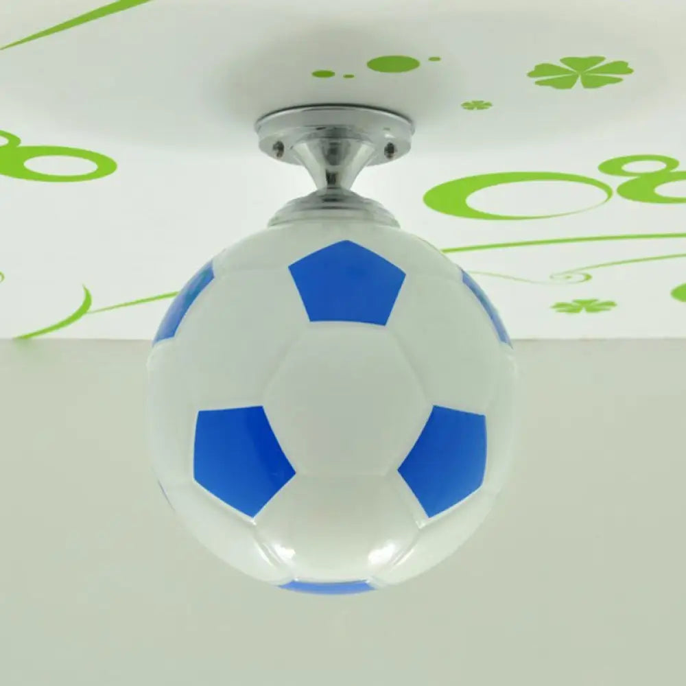 Fun Football Flushmount Ceiling Light For Boys Room Blue - White