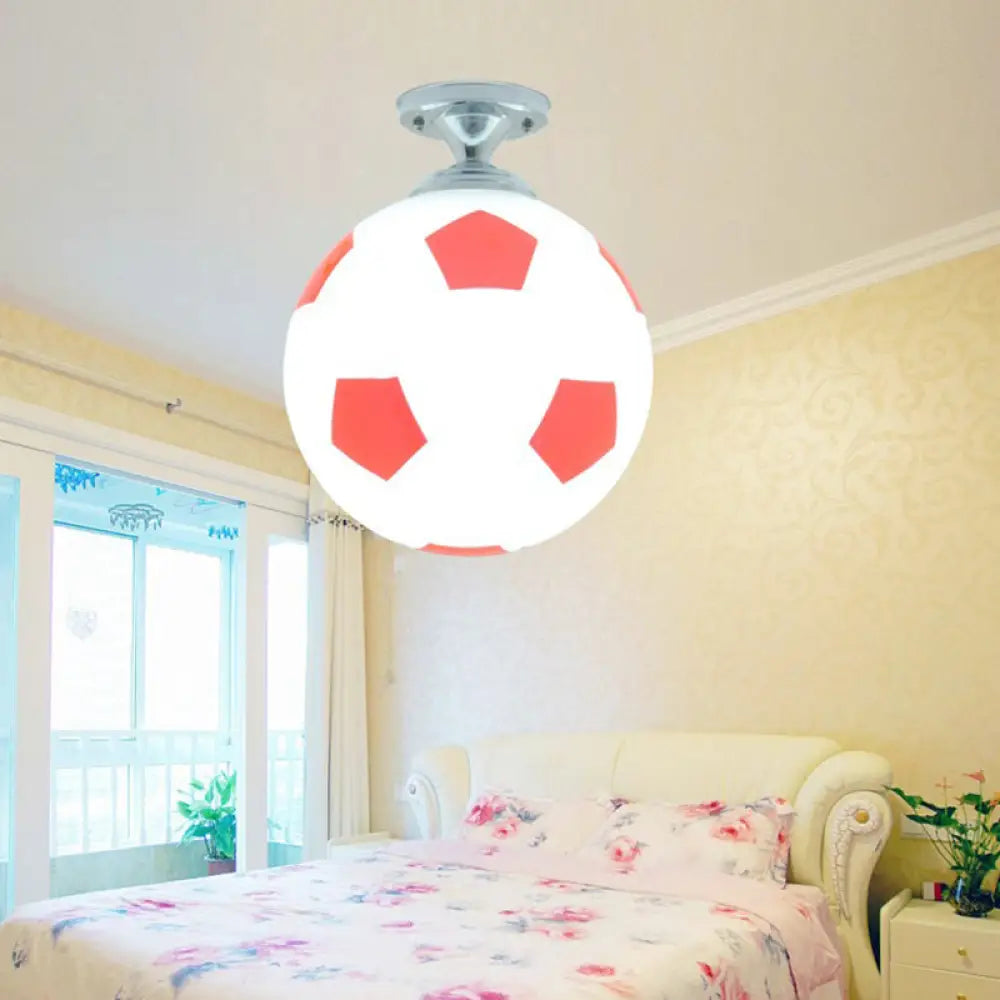 Fun Football Flushmount Ceiling Light For Boys Room Red - White