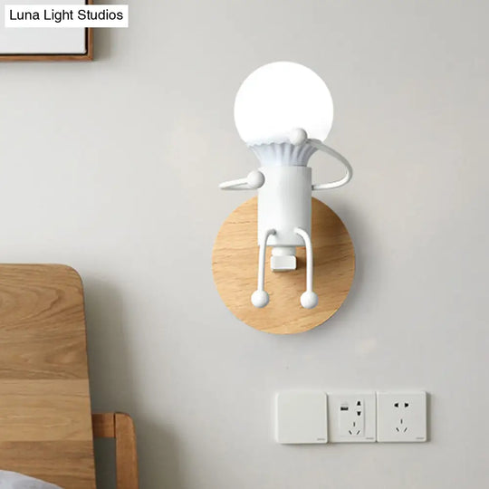 Fun Robot Design Bedside Wall Sconce With Single Iron Lamp Socket For Kids - Available In Grey Green