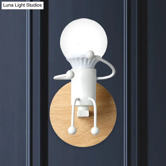 Fun Robot Design Bedside Wall Sconce With Single Iron Lamp Socket For Kids - Available In Grey Green