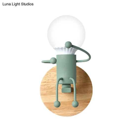 Fun Robot Design Bedside Wall Sconce With Single Iron Lamp Socket For Kids - Available In Grey Green