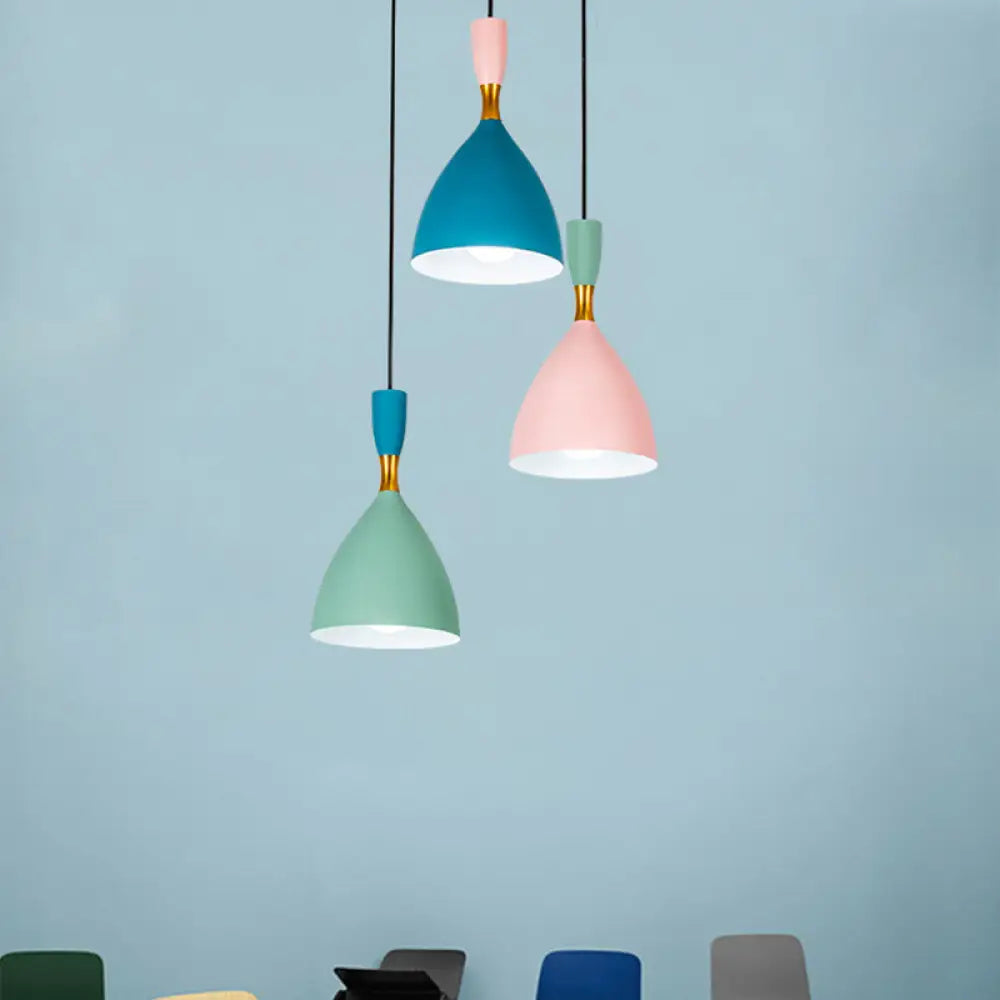 Funnel Pendant Aluminum Ceiling Lamp - Macaron Cluster 3-Light Loft House Suspension