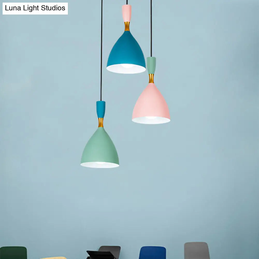 Colorful Macaron Cluster Funnel Pendant - 3-Light Aluminum Ceiling Lamp For Loft House