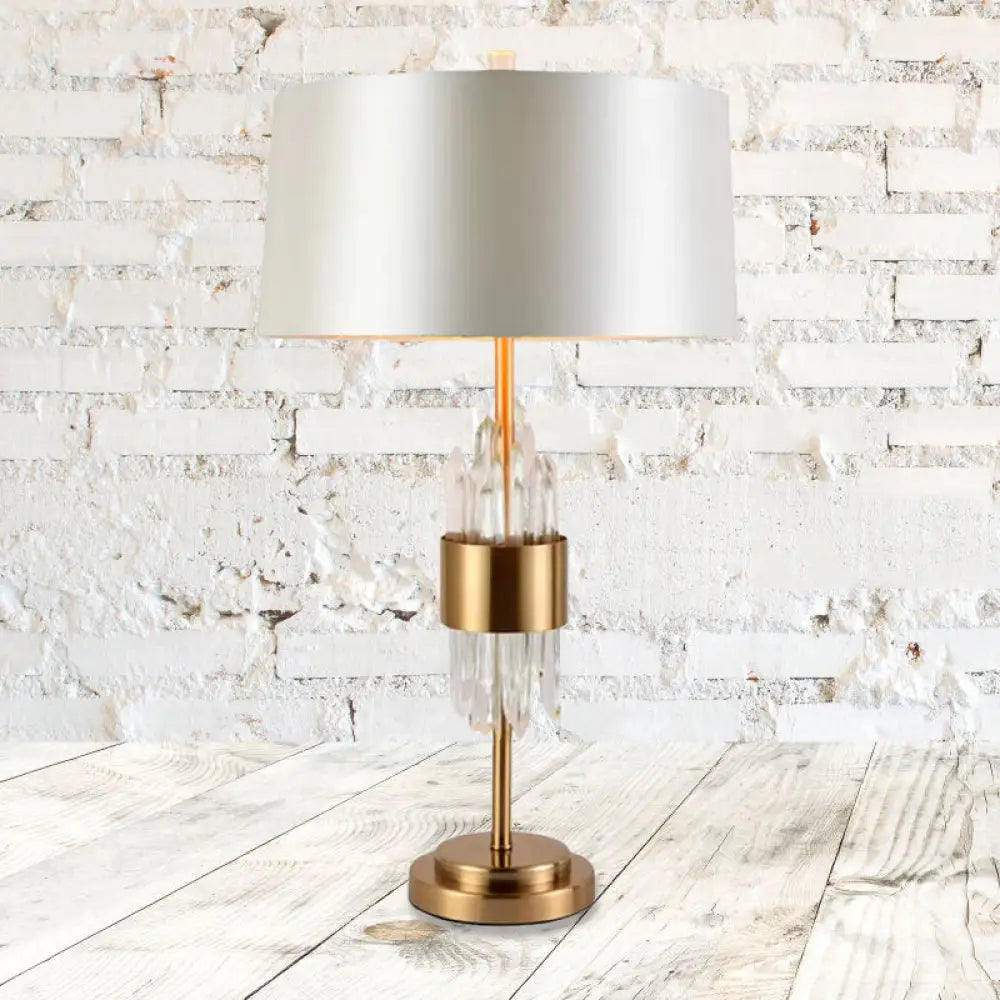 Gaia - Postmodern 1 Head Living Room Table Light White-Brass Nightstand Lamp With Round Fabric