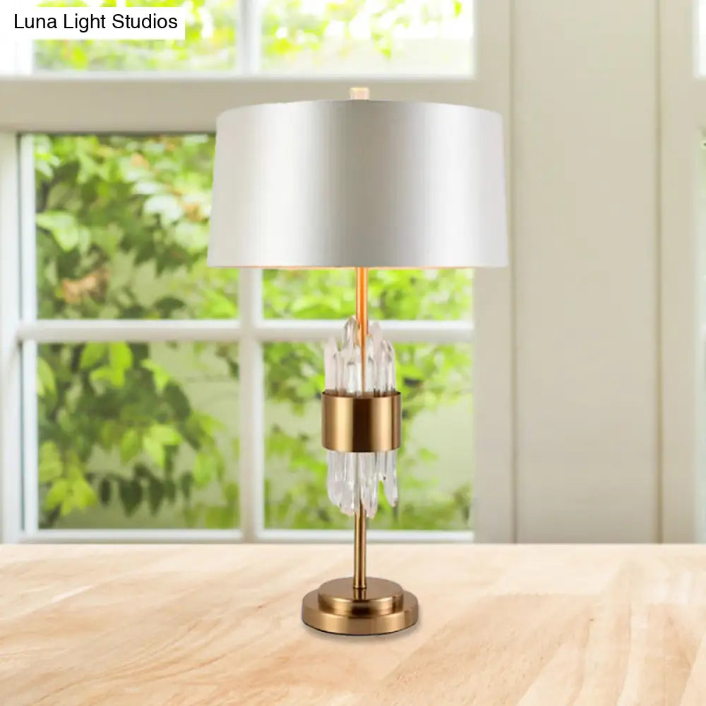 Gaia - Postmodern 1 Head Living Room Table Light White-Brass Nightstand Lamp With Round Fabric Shade