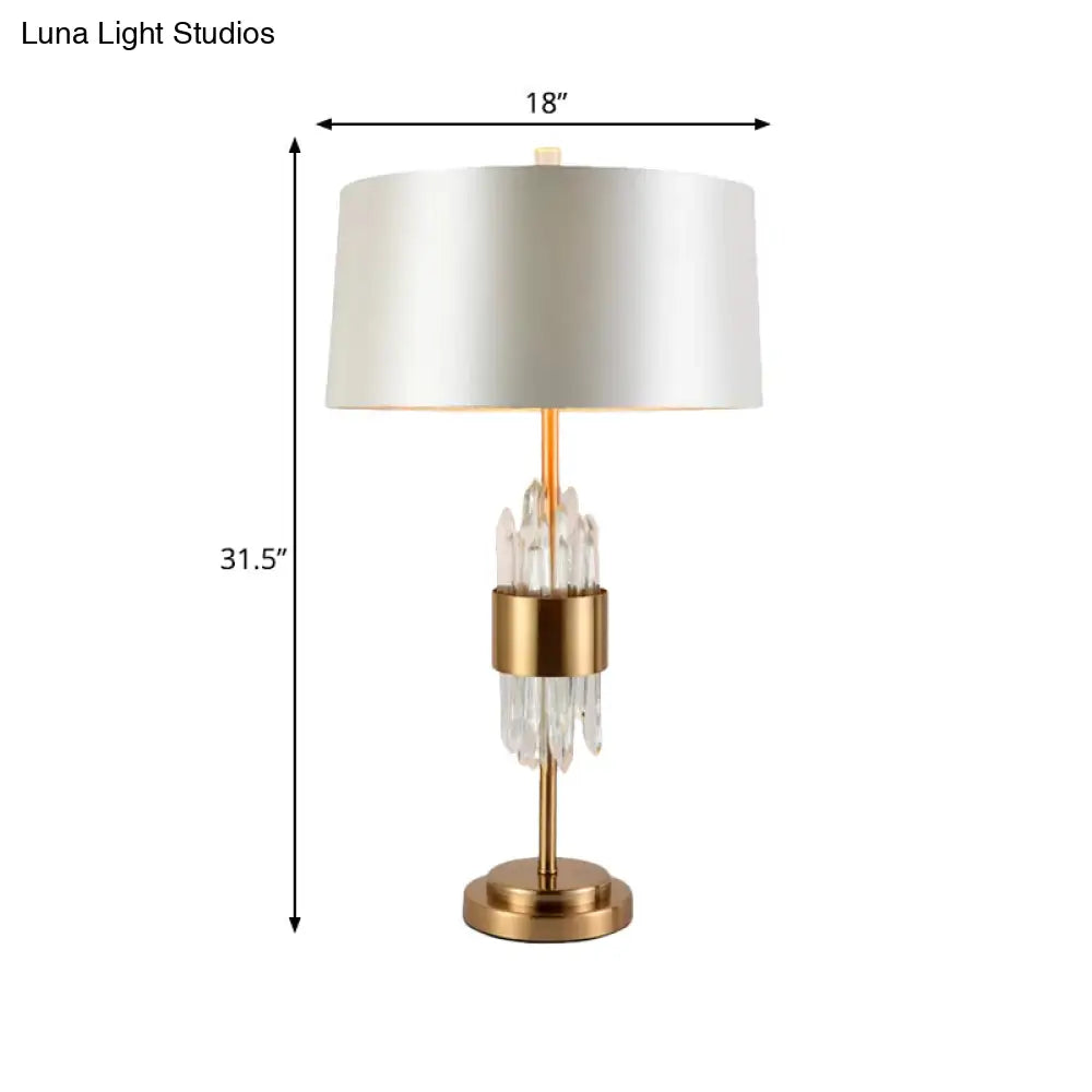 Gaia - Postmodern 1 Head Living Room Table Light White-Brass Nightstand Lamp With Round Fabric Shade