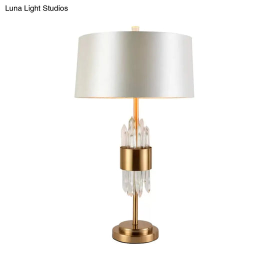 Gaia - Postmodern 1 Head Living Room Table Light White-Brass Nightstand Lamp With Round Fabric Shade