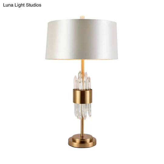 Postmodern White-Brass Living Room Table Lamp With Fabric Shade