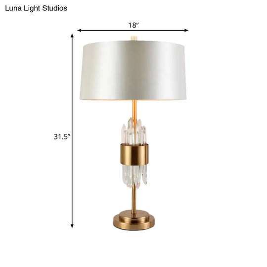 Postmodern White-Brass Living Room Table Lamp With Fabric Shade