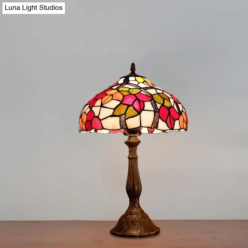 Victorian Bowl Hand Cut Glass Night Table Lamp - Elegant Floral Pattern In Bronze